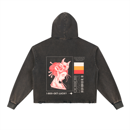 Vintage Washed Frayed-Hem Hoodie