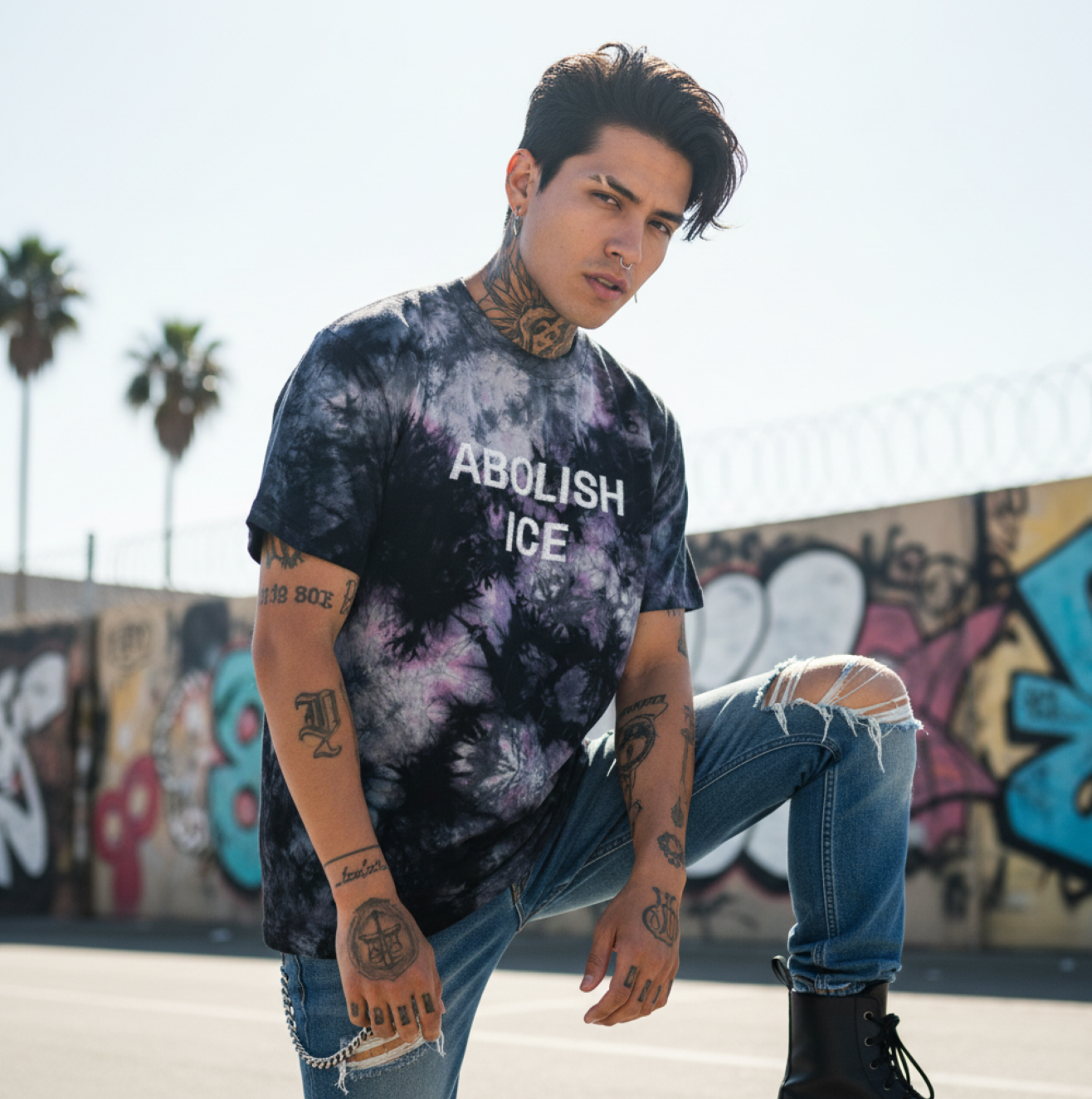 Embroidered Abolish ICE x Shaka Wear Tie Dye Tee